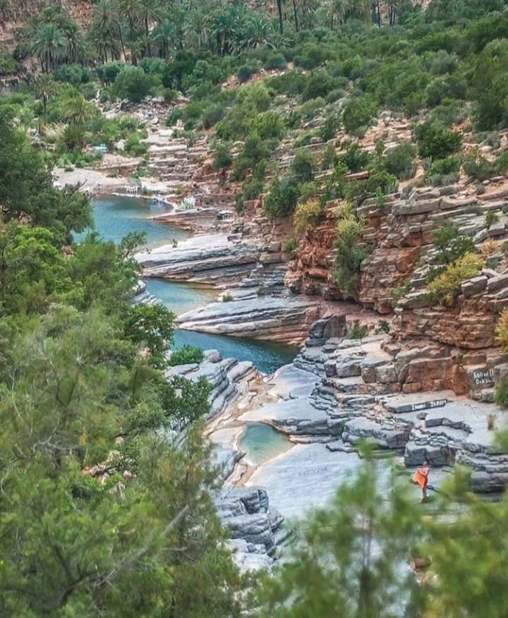 Paradise Valley Agadir aerial view gorge pools palm trees Morocco