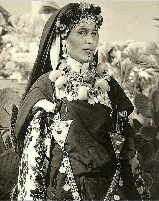 Amazigh woman Souss Morocco traditional dress silver jewelry